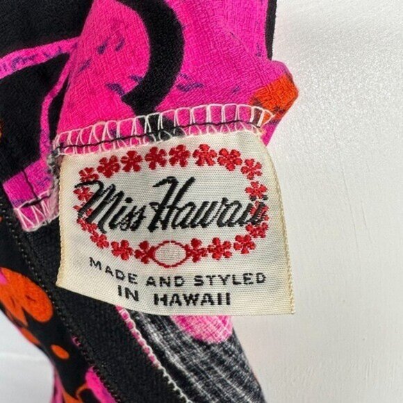 Miss Hawaii Kamehameha Maxi Dress 10 Mandarin Collar Tribal Print Vintage 60s - Picture 8 of 9